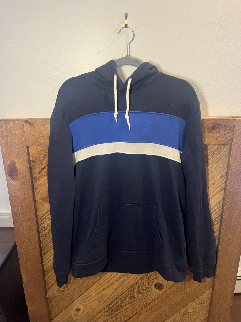 Old Navy Navy Pullover Hoodie with Royal Blue and White Stripe